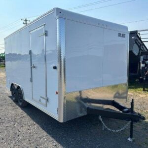 Car Mate 8.5 x 16 Enclosed Cargo Trailer – Aluminum Wheels — 5x16 enclosed car hauler for sale at Easy Containers