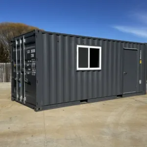 20ft 20’ Slate Gray Shiplap 120V Shipping Container Office Mini Split - slate gray 20ft shipping container office for sale at Easy Containers
