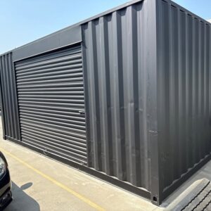 20ft Used Shipping Container – Matte Black w/ 12’ Side Roll-Up Door - matte black 20ft used shipping container for sale at Easy Containers (view 4)