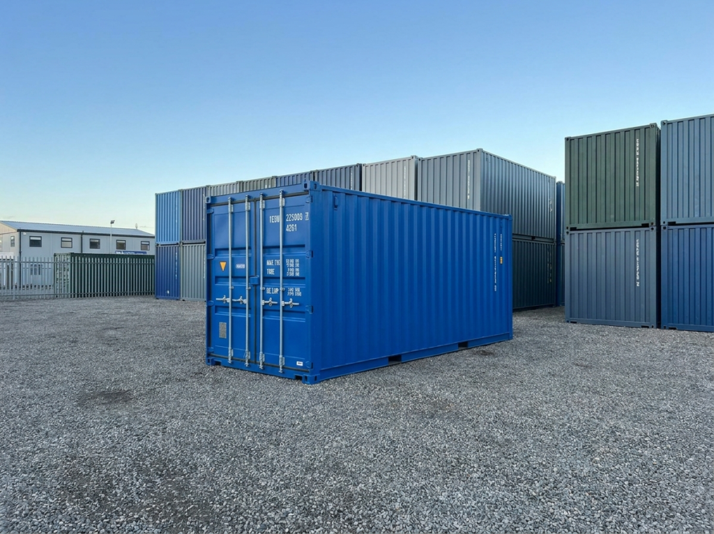 Row of shipping containers at a container dealer yard - how to buy a shipping container